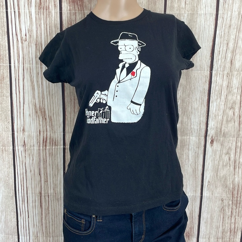 *Homer Simpson Godfather Black and White with Red Accent Short Sleeve Tee